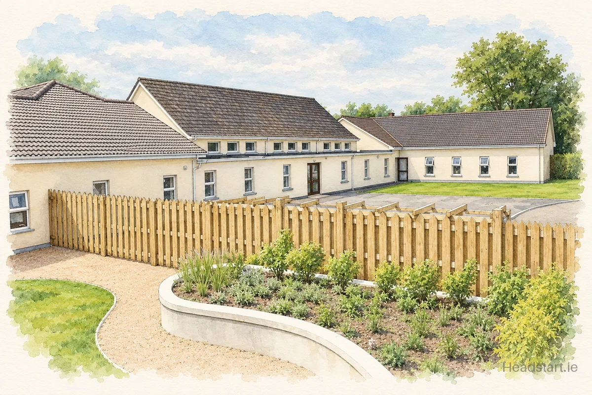 Watercolour illustration of the Iosef Naofa building, Fermoy