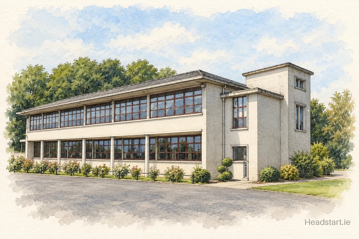 Watercolour illustration of the St Marys Primary School building, Mullingar