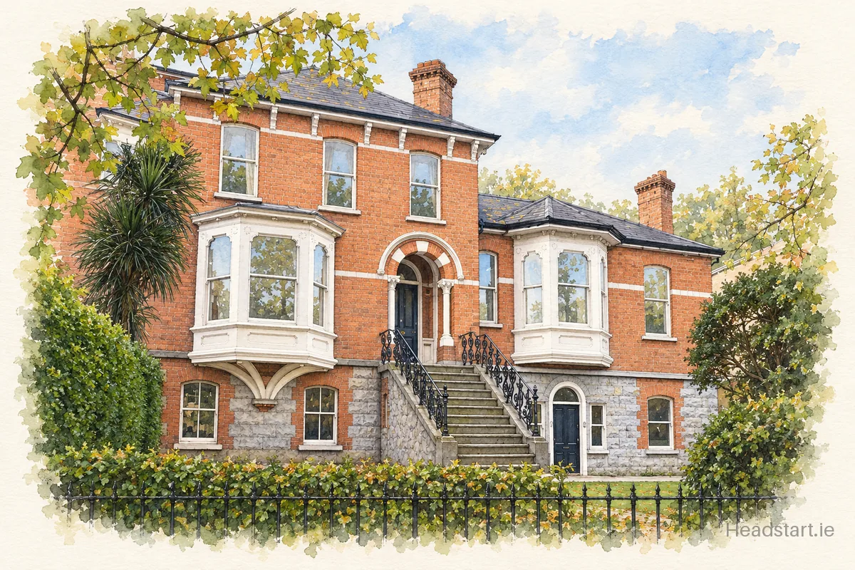 Watercolour illustration of the St Declans Special School building, Ballsbridge