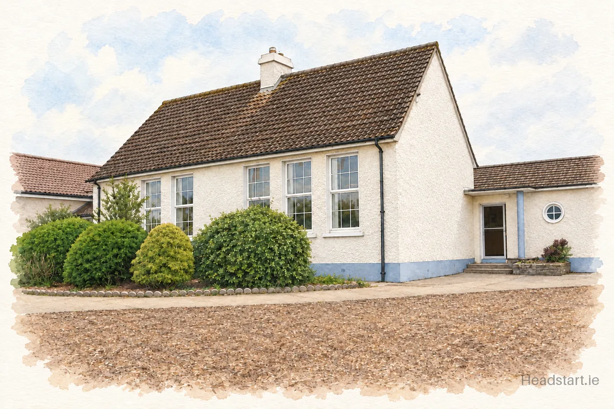 Watercolour illustration of the Ballylooby National School building, Cahir