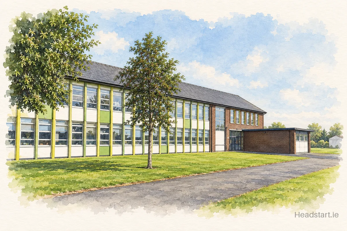 Watercolour illustration of the Mary Queen Of Angels building, Ballyfermot