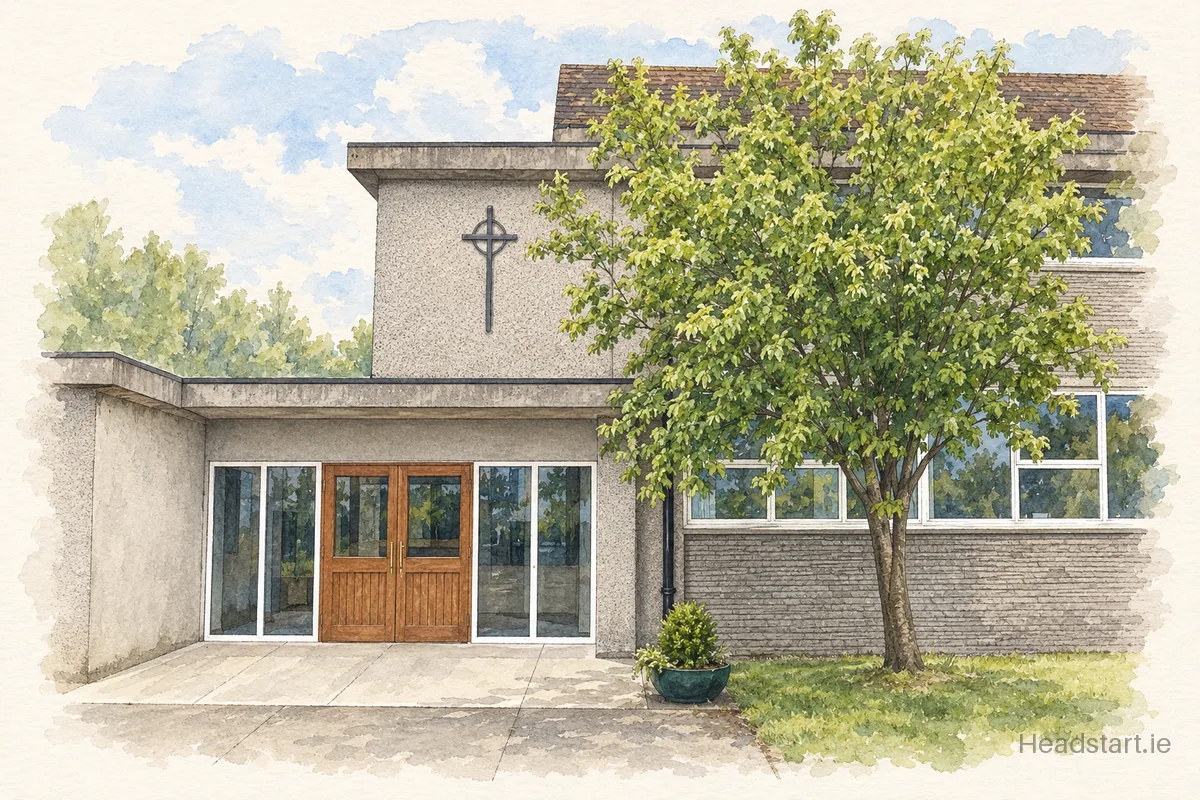 Watercolour illustration of the St Canices Girls National School building, Finglas