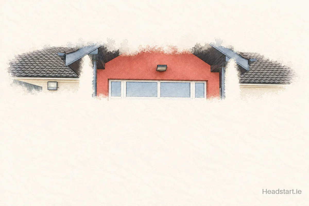 Watercolour illustration of the Scoil Náisiúnta Bhaile Mhuirne building, Wexford