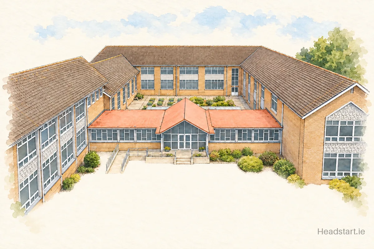 Watercolour illustration of the Our Lady Of Mercy Senior P.S. building, Waterford