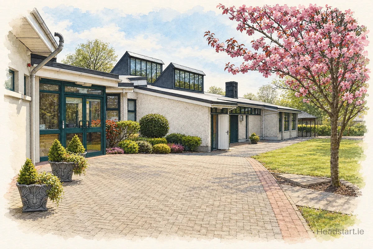 Watercolour illustration of the Catherine Mc Auley Special School building, Limerick