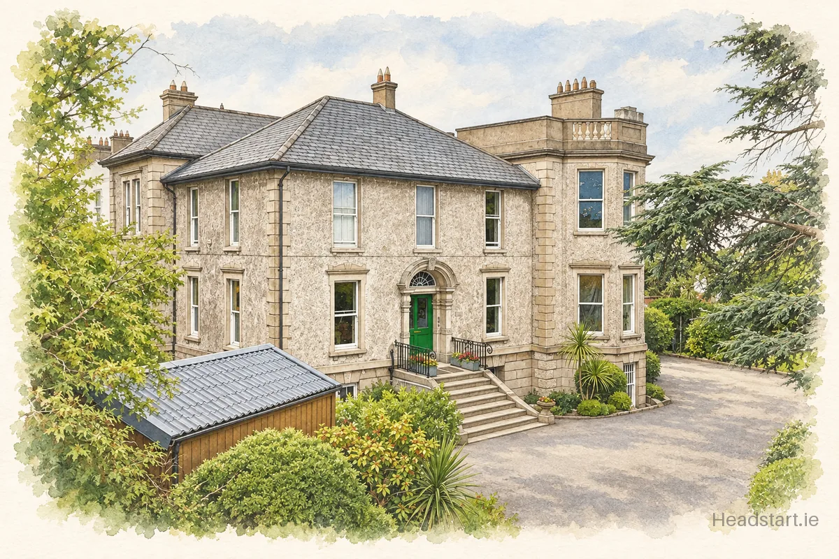 Watercolour illustration of the Benincasa Special School building, Blackrock