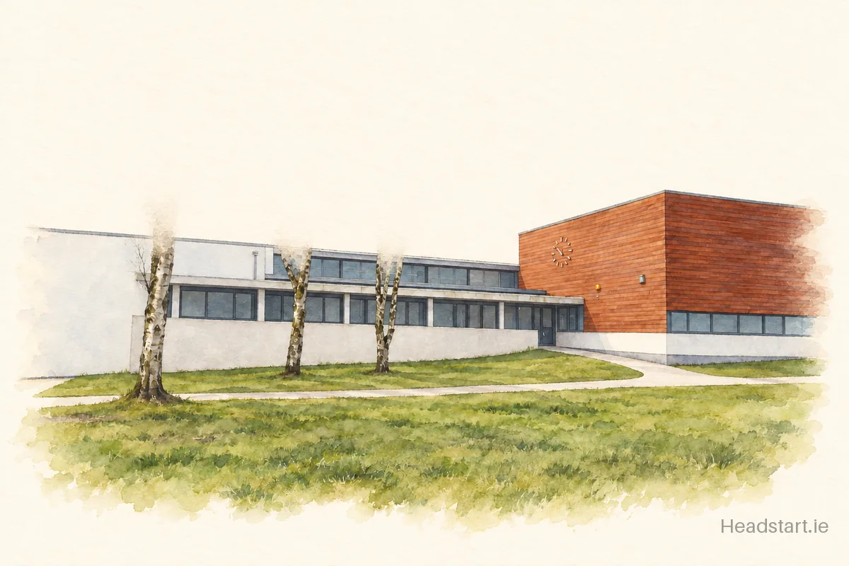 Watercolour illustration of the J F K Memorial School building, Limerick