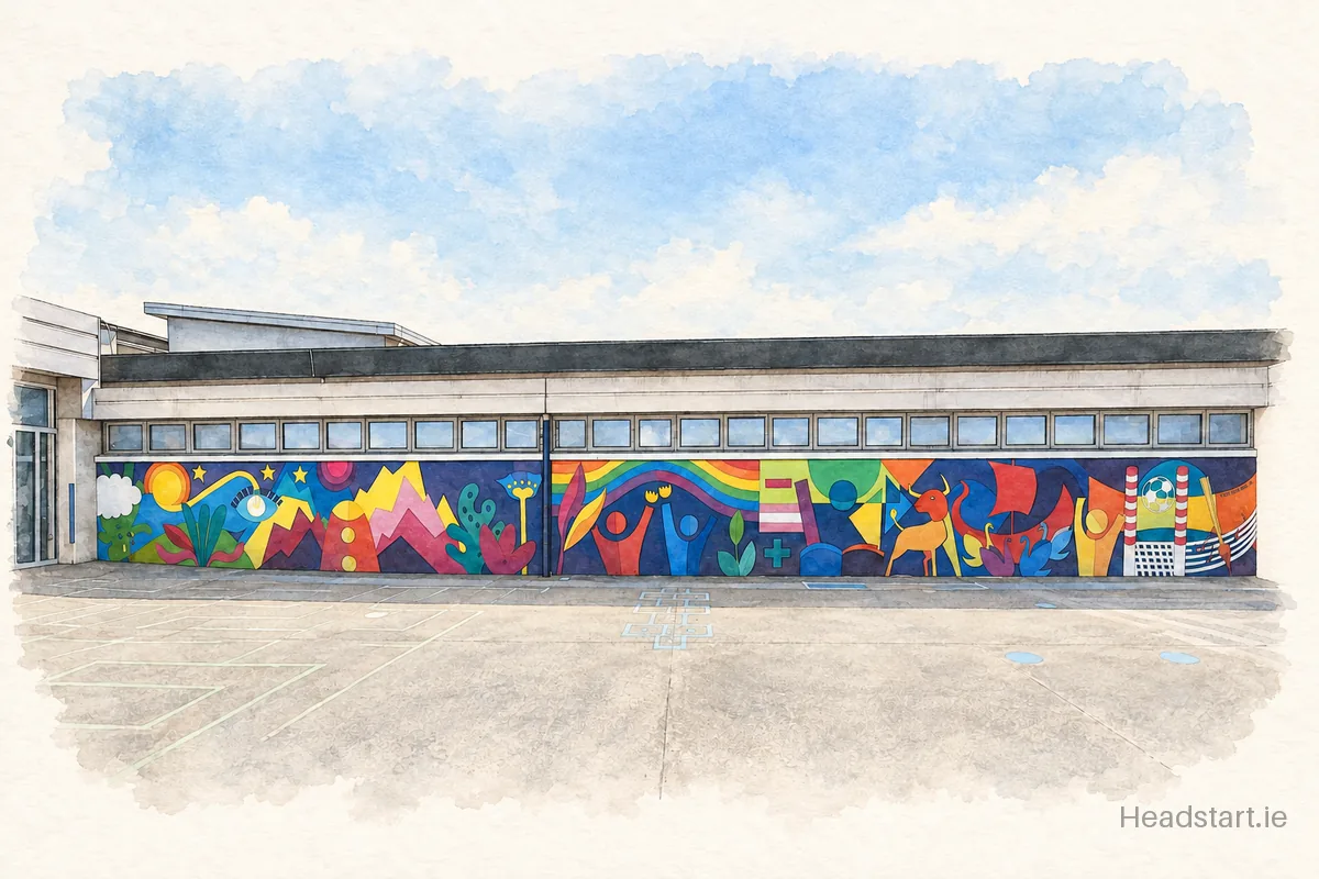 Watercolour illustration of the Eoin Baisde Boys Sois building, Clontarf