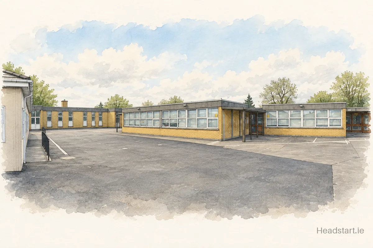 Watercolour illustration of the St Pius Xgirls National School building, Terenure