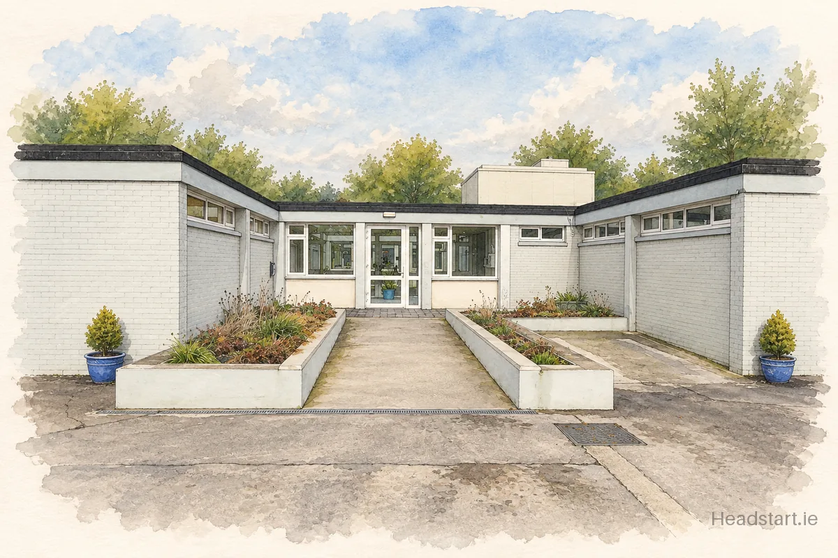 Watercolour illustration of the St Vincents Special School building, Castleconnell