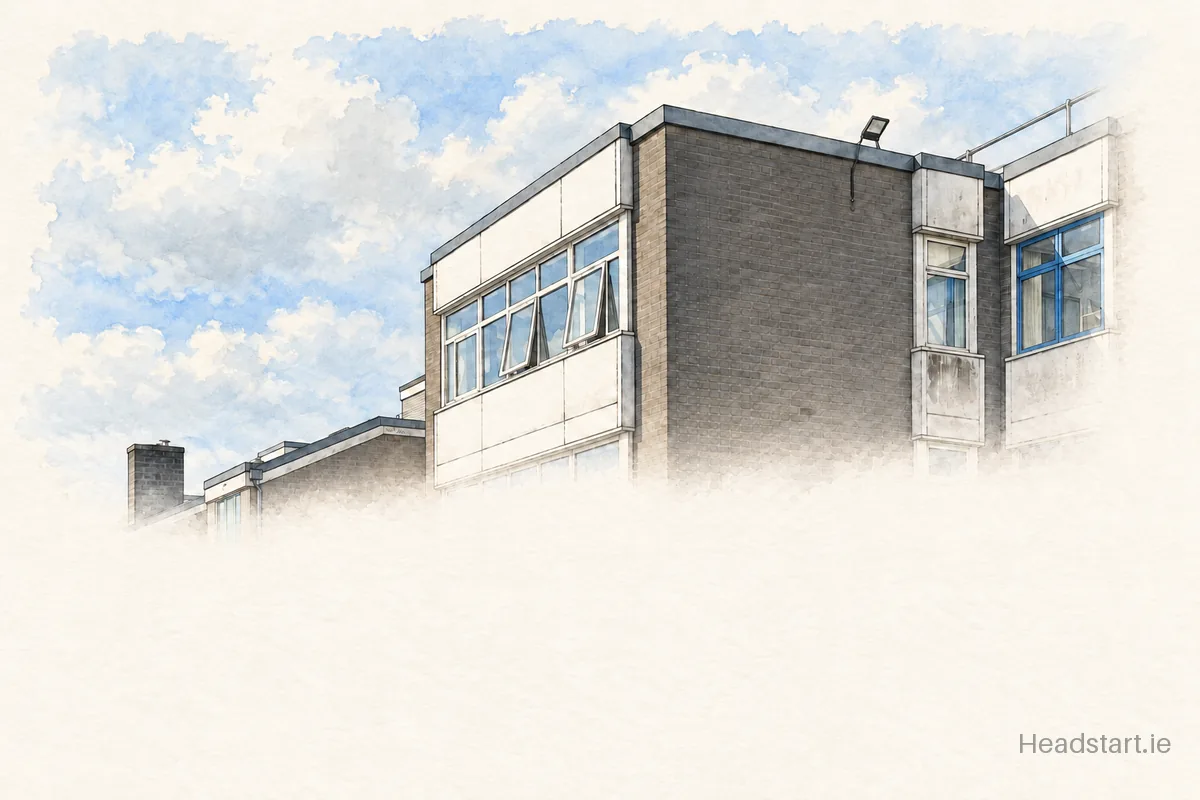 Watercolour illustration of the Holy Spirit Girls National School building, Ballymun