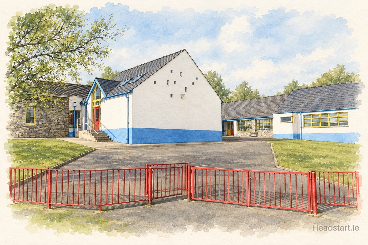 Watercolour illustration of the Scoil Eoin Baiste building, Carrigart