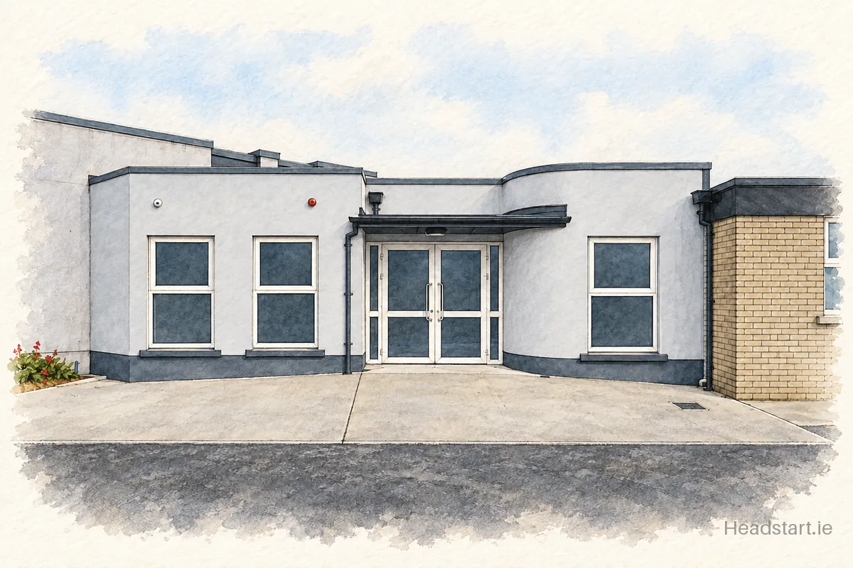 Watercolour illustration of the St Hildas Special School building, Athlone
