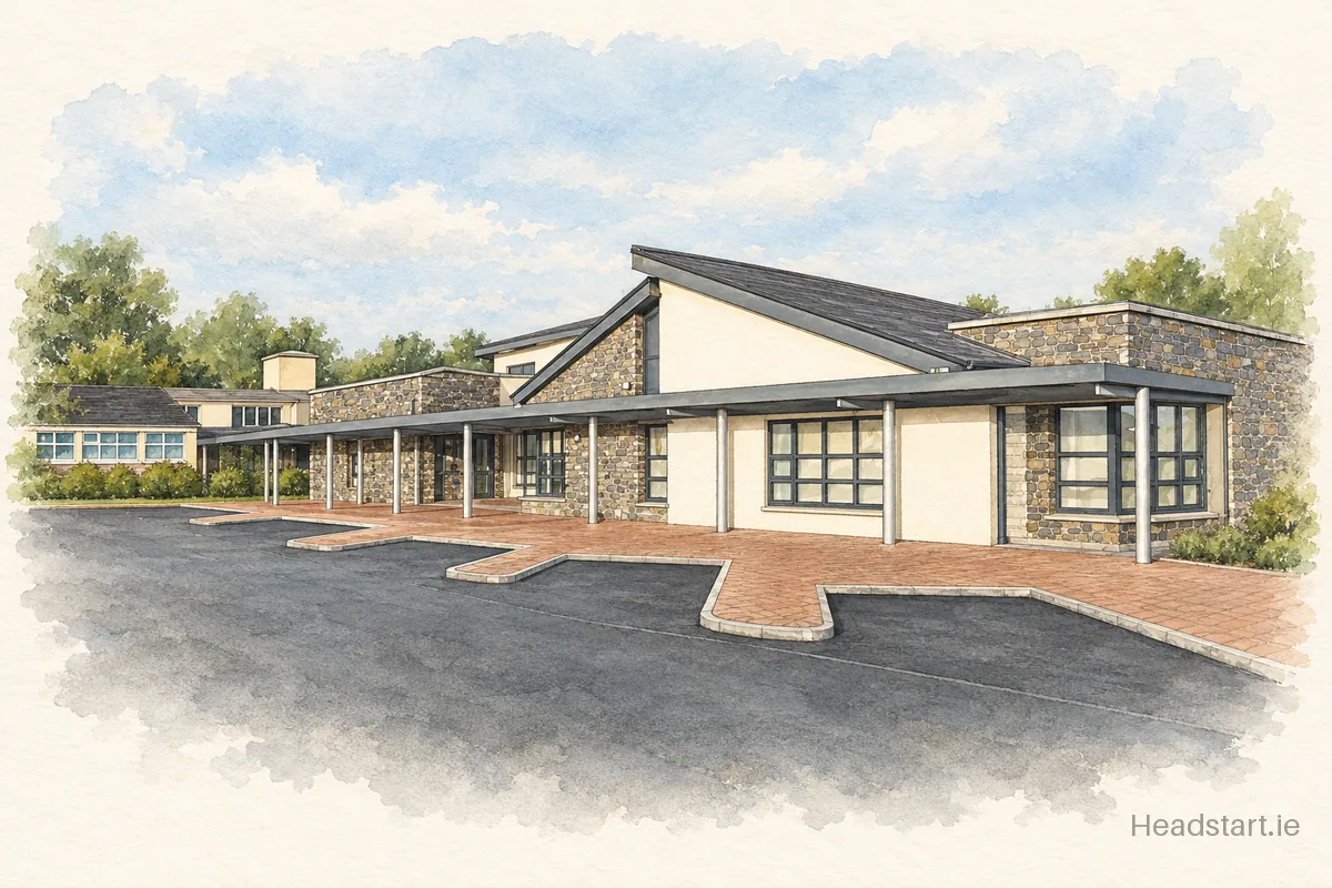Watercolour illustration of the St Annes Special School building, The Curragh