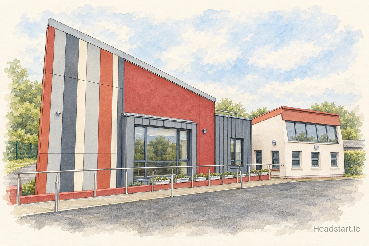 Watercolour illustration of the St Laserians Special School building, Carlow