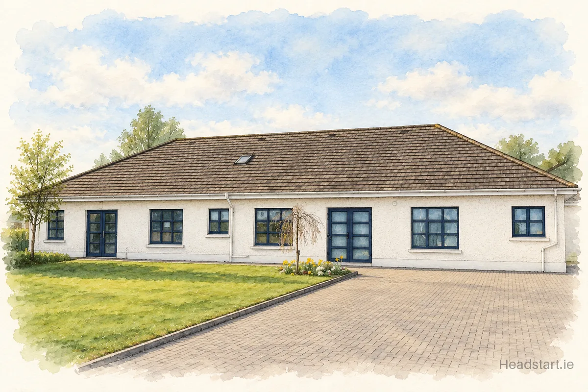 Watercolour illustration of the St Pauls Hospital Special School building, Beaumont