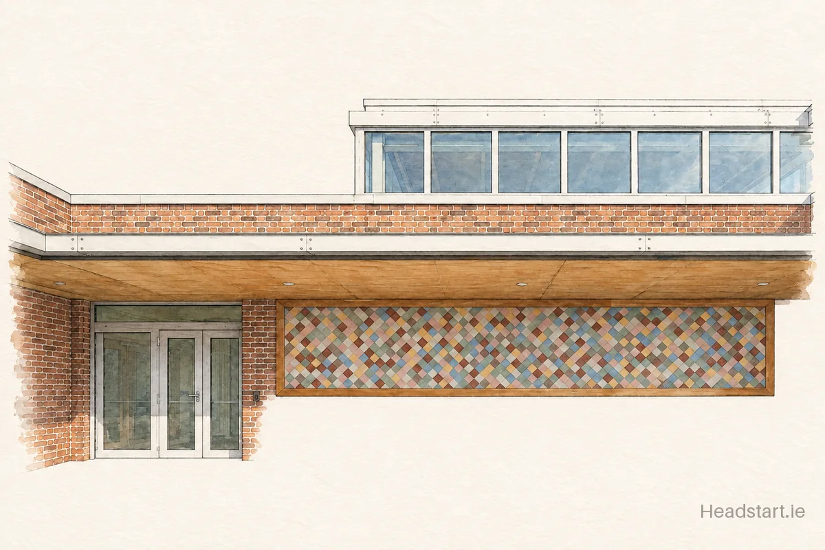 Watercolour illustration of the Christ The King Boys National School building, Limerick