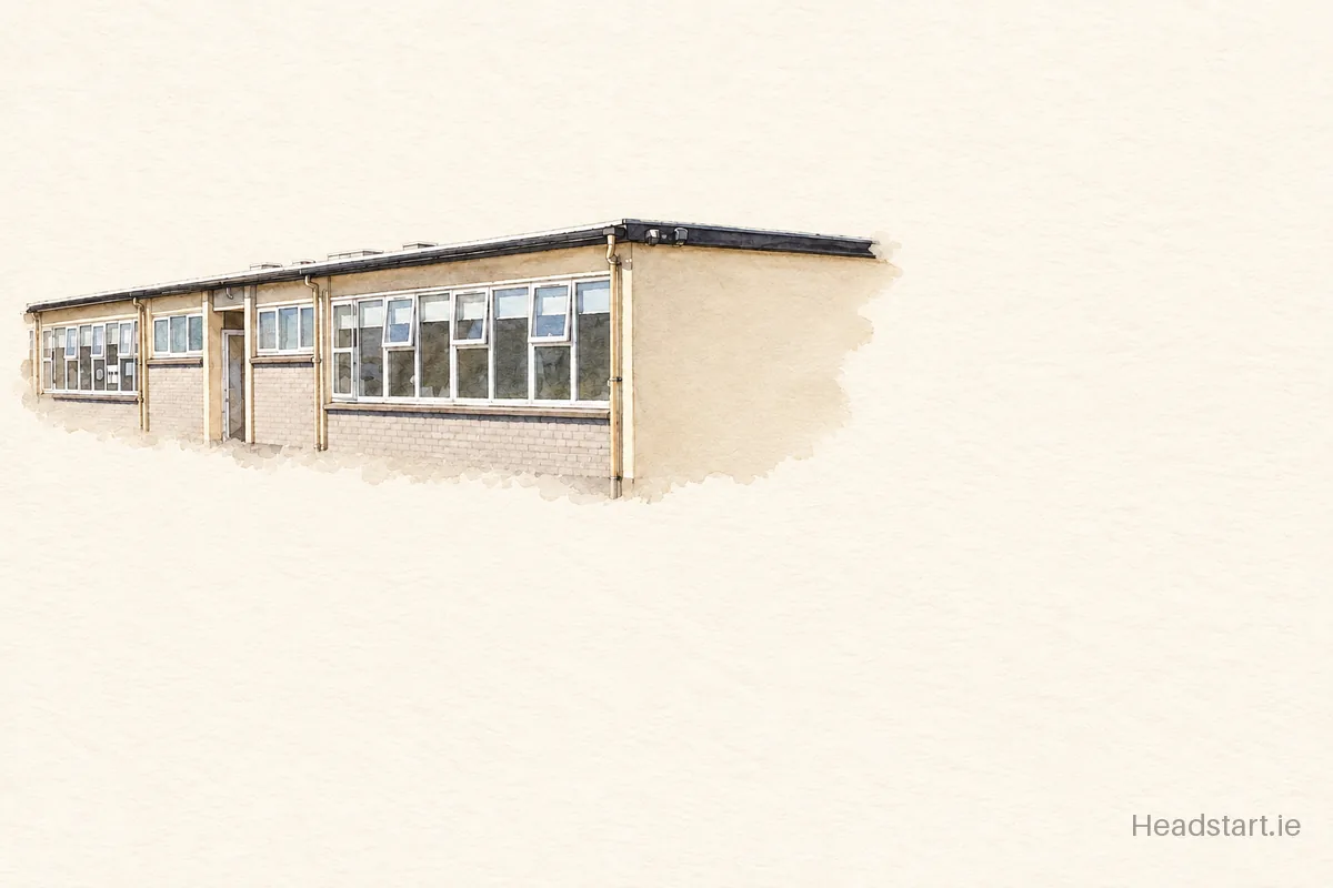 Watercolour illustration of the Ballymacarberry National School building, Via Clonmel
