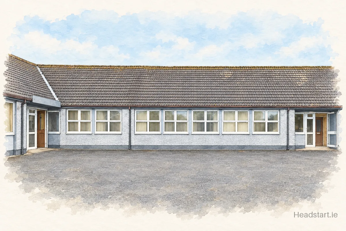 Watercolour illustration of the Mullahoran Central National School building, Kilcogy