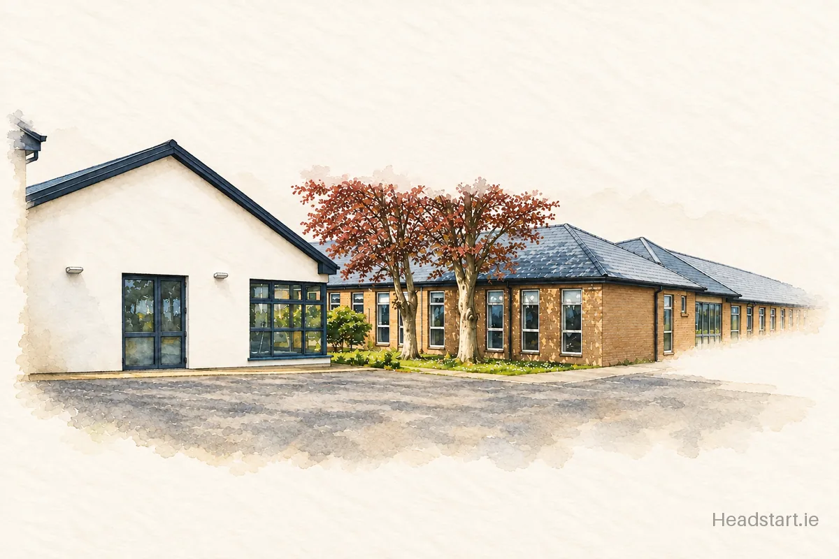 Watercolour illustration of the St Itas & St Josephs National School building, Tralee