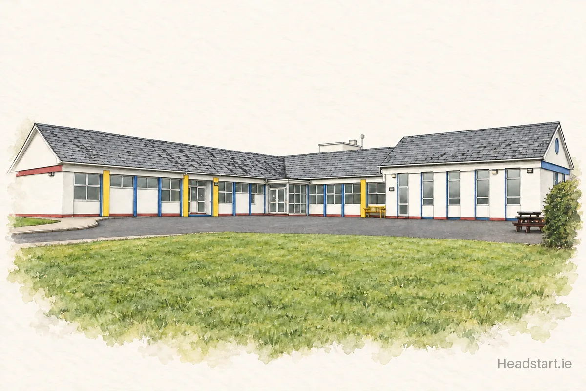 Watercolour illustration of the St. Oliver Plunkett National School Kilkerrin building, Ballinasloe