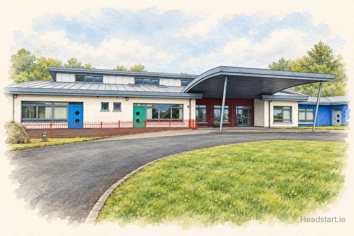 Watercolour illustration of the St Dympnas Special School building, Ballina