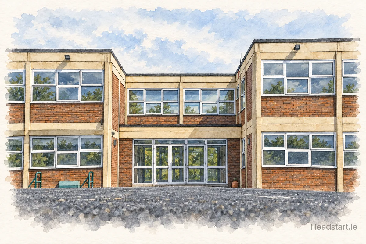Watercolour illustration of the Holy Trinity Sen National School building, Donaghmede