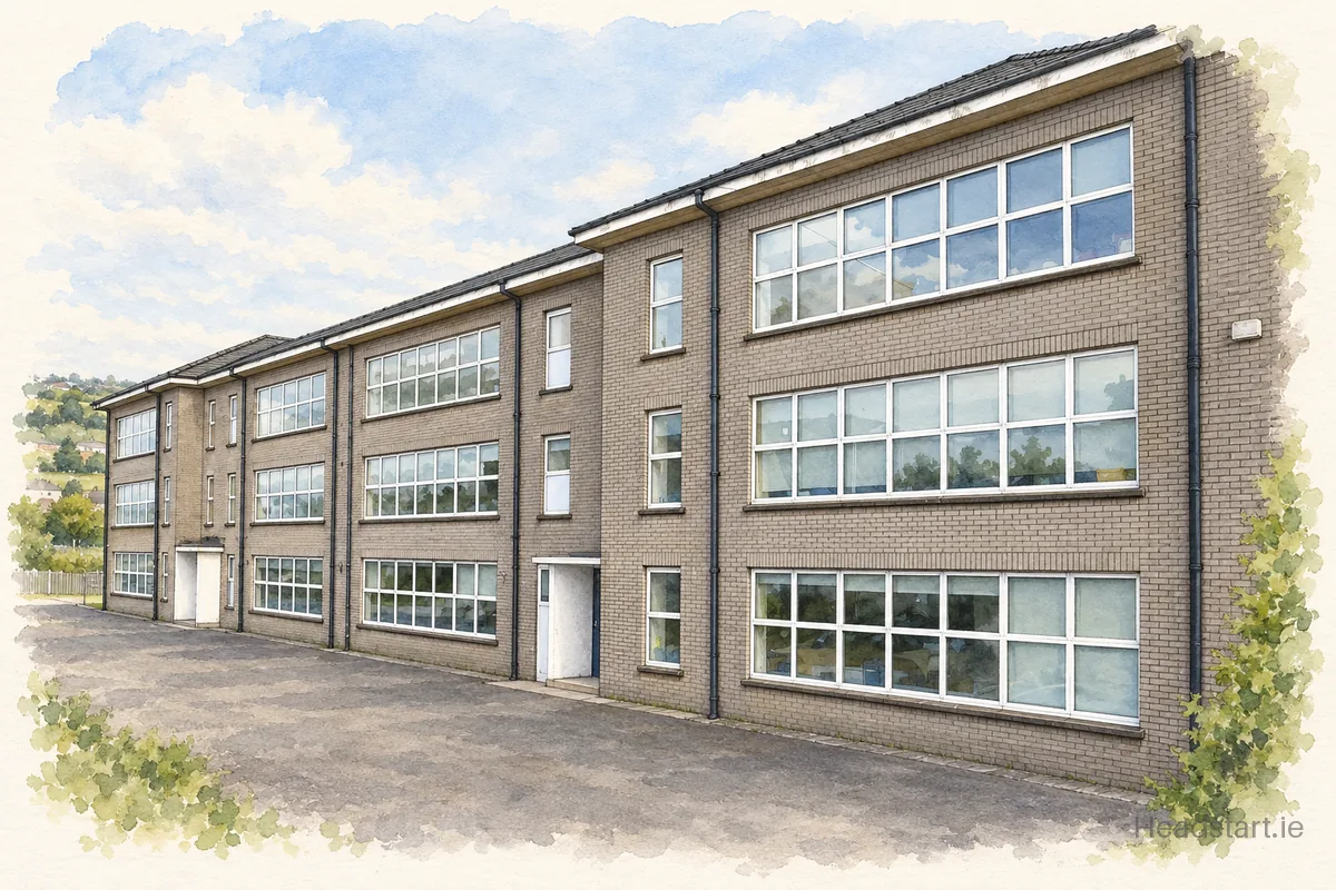 Watercolour illustration of the St Killians Special School building, Mayfield