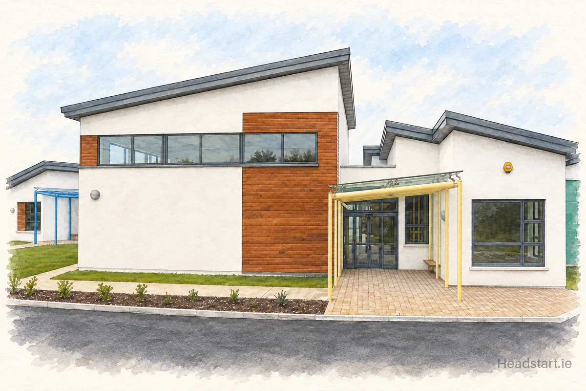 Watercolour illustration of the Holy Family S S building, Charleville
