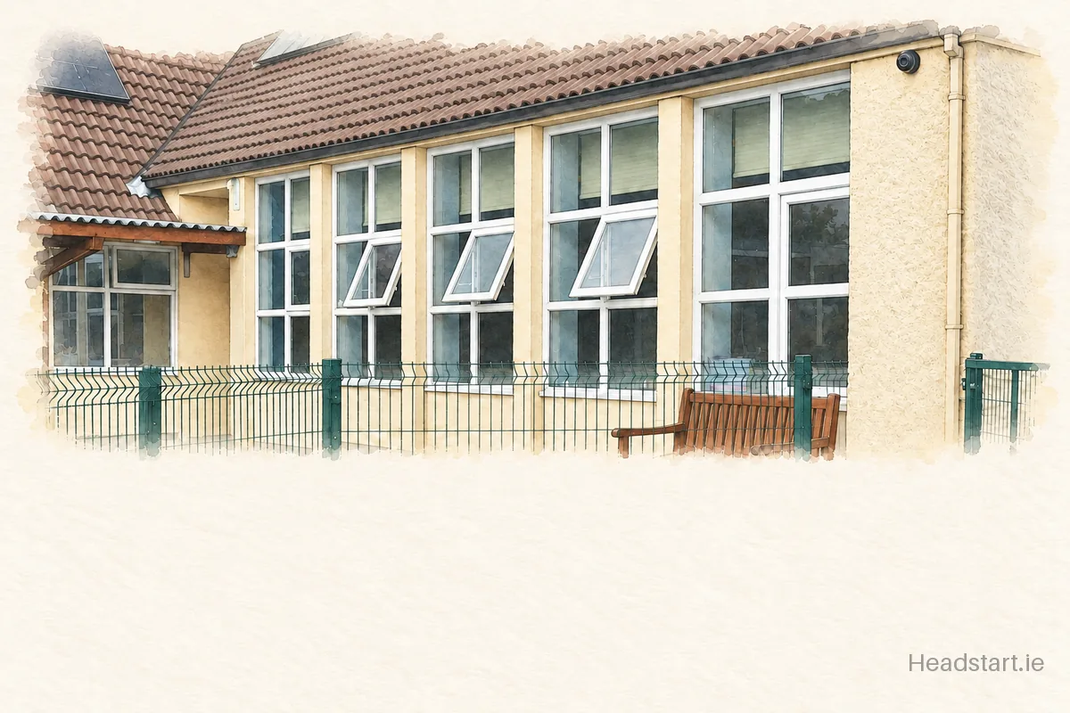 Watercolour illustration of the St Oliver Plunketts National School building, Athenry