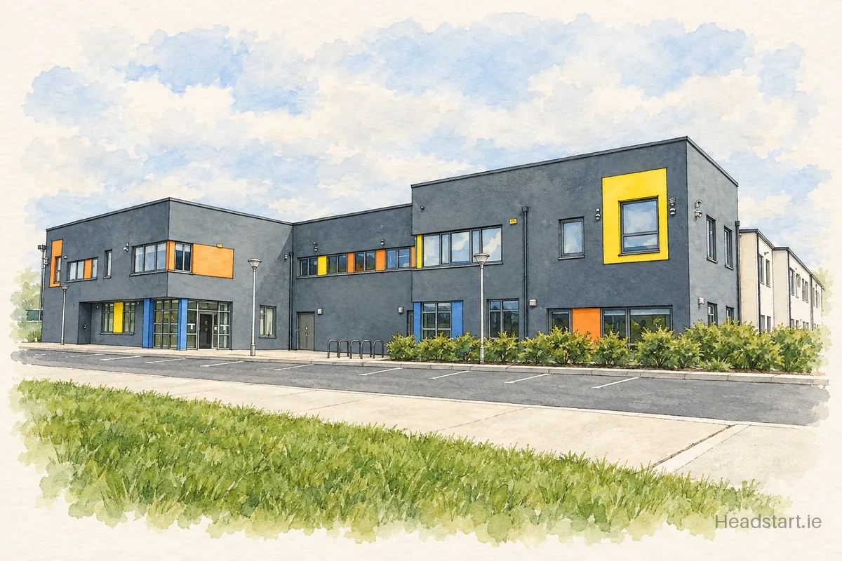 Watercolour illustration of the Rathmullan National School building, Drogheda