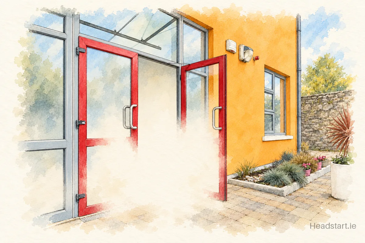 Watercolour illustration of the Carbury Nat School building, Sligo