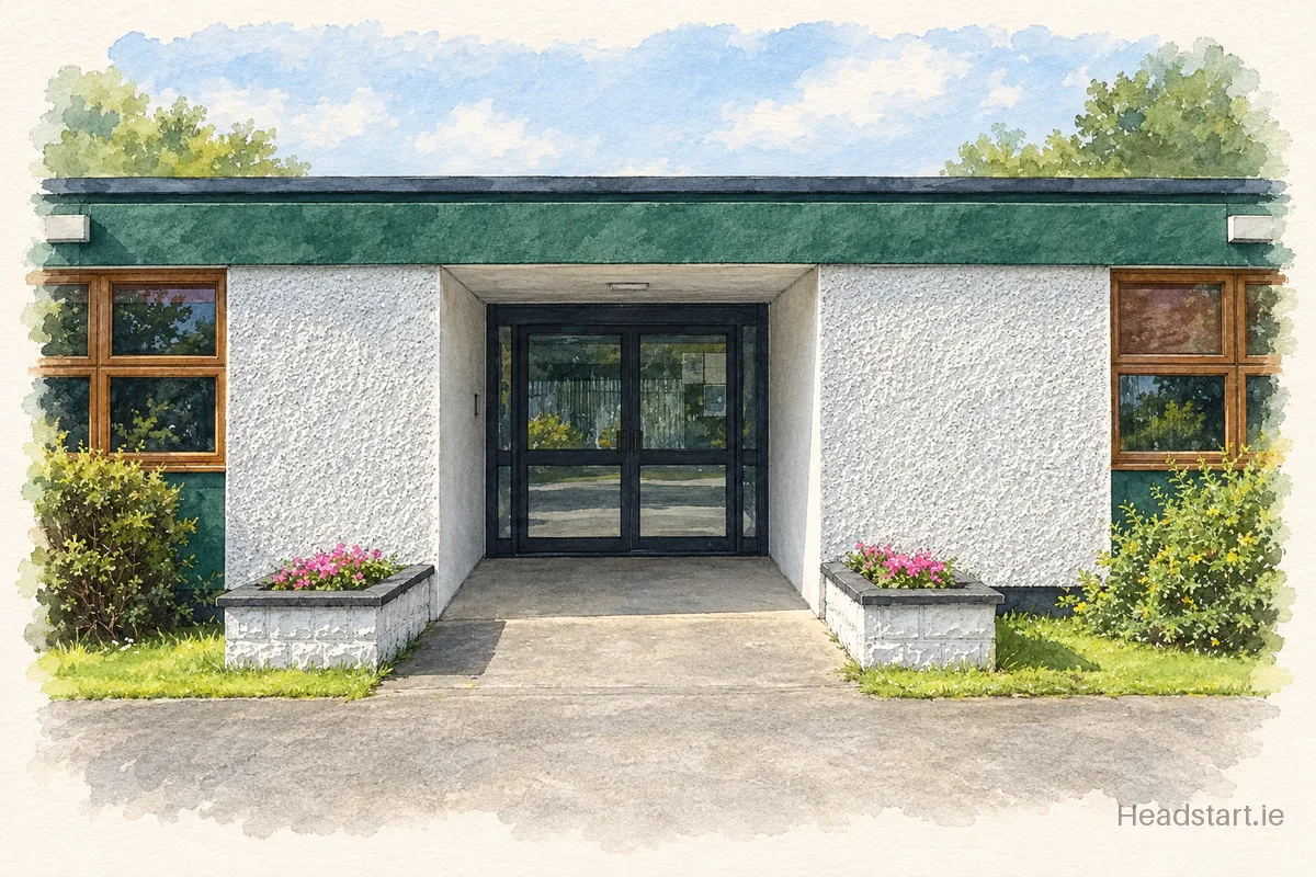 Watercolour illustration of the Scoil Nano Nagle building, Clondalkin