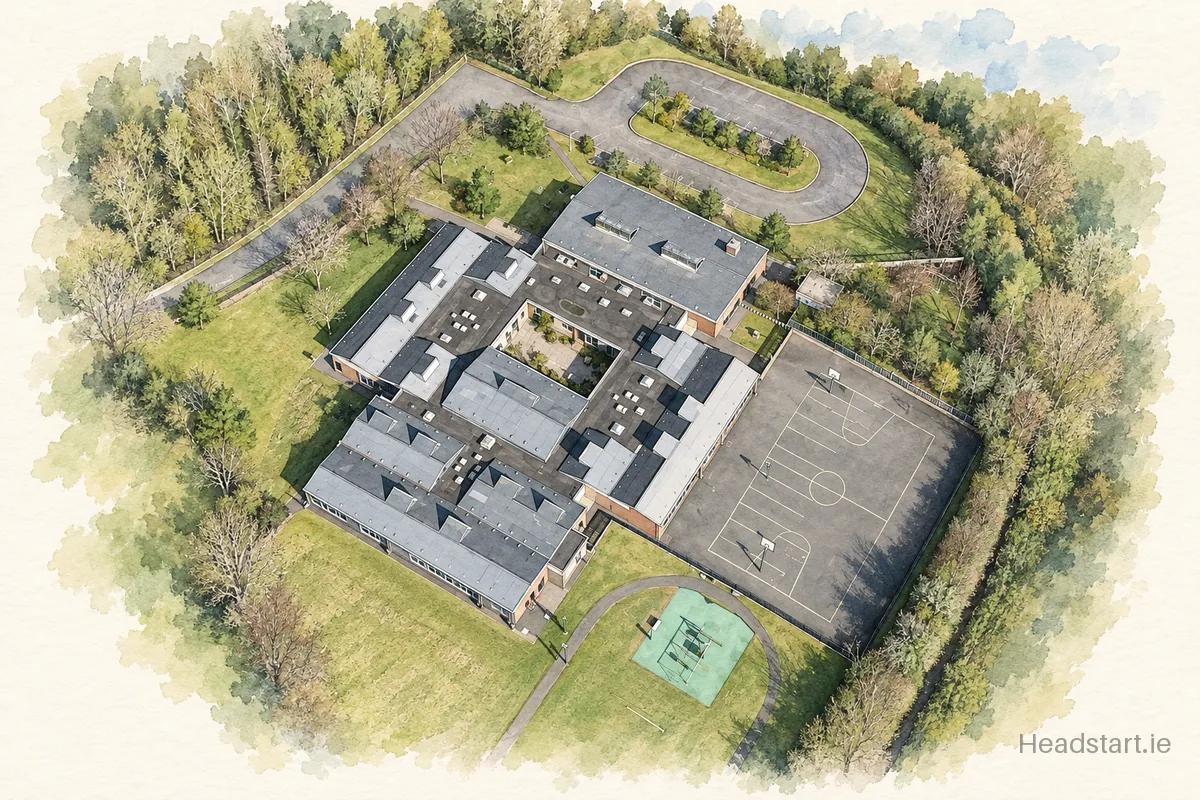 Watercolour illustration of the St Josephs Special School building, Tallaght