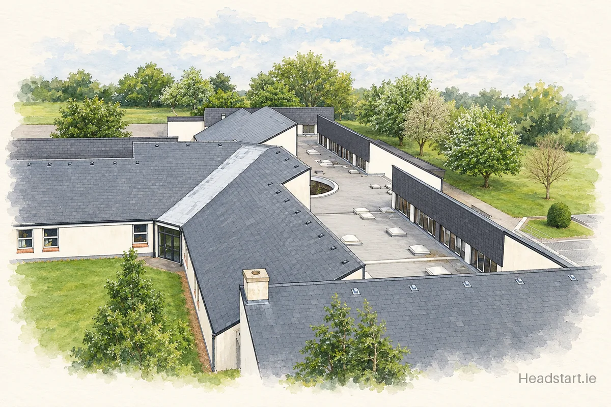 Watercolour illustration of the Holy Family building, Tralee