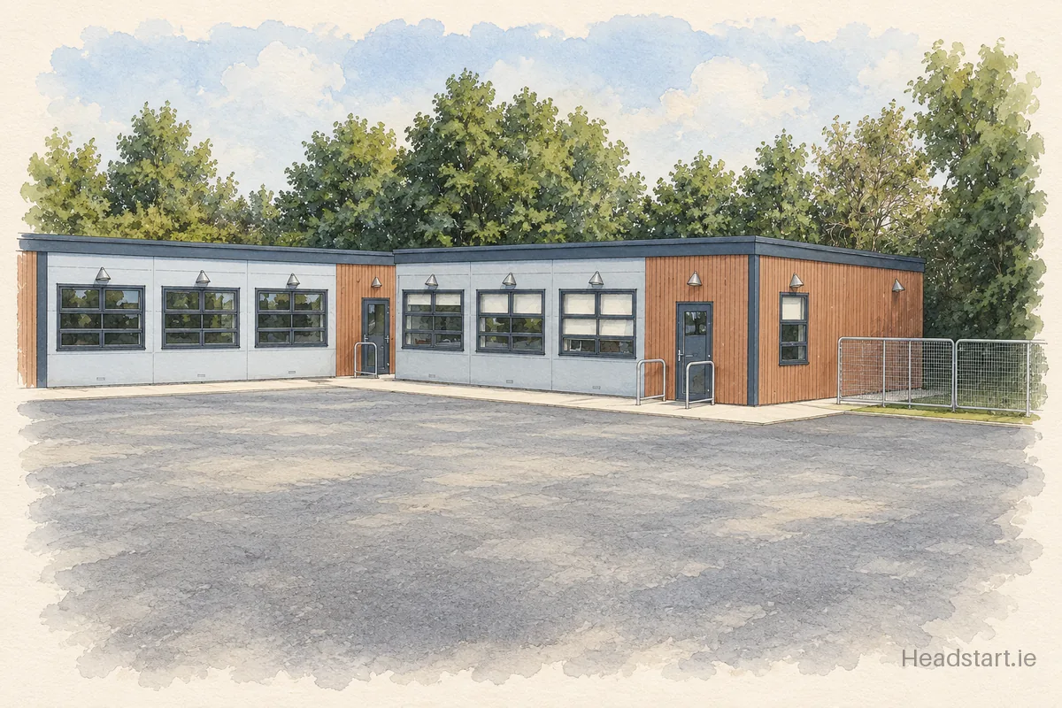 Watercolour illustration of the St Thomas Junior National School building, Lucan
