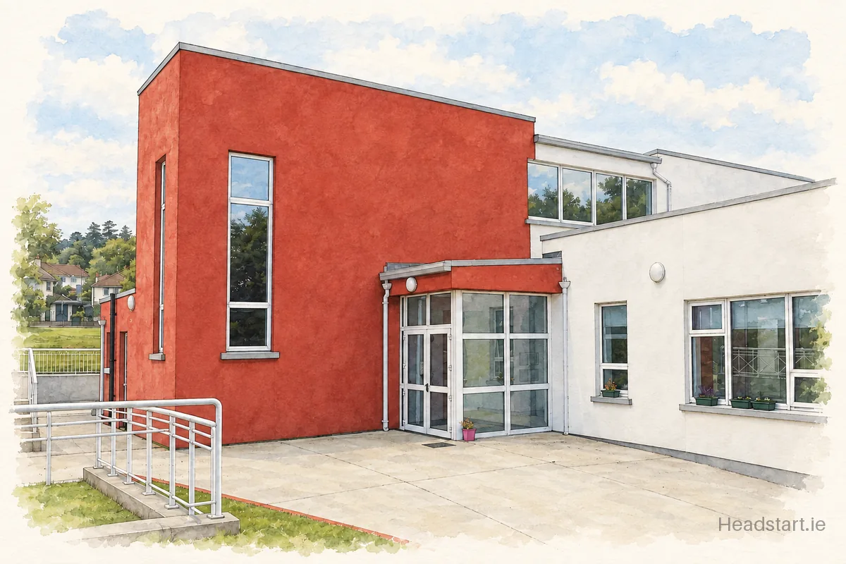 Watercolour illustration of the Divine Word National School building, Marley Grange