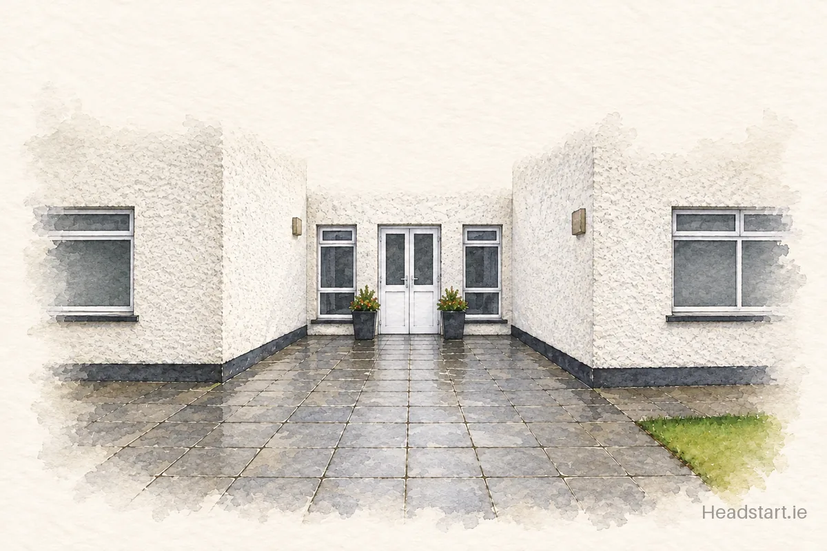 Watercolour illustration of the Scoil Iosa building, Tallaght