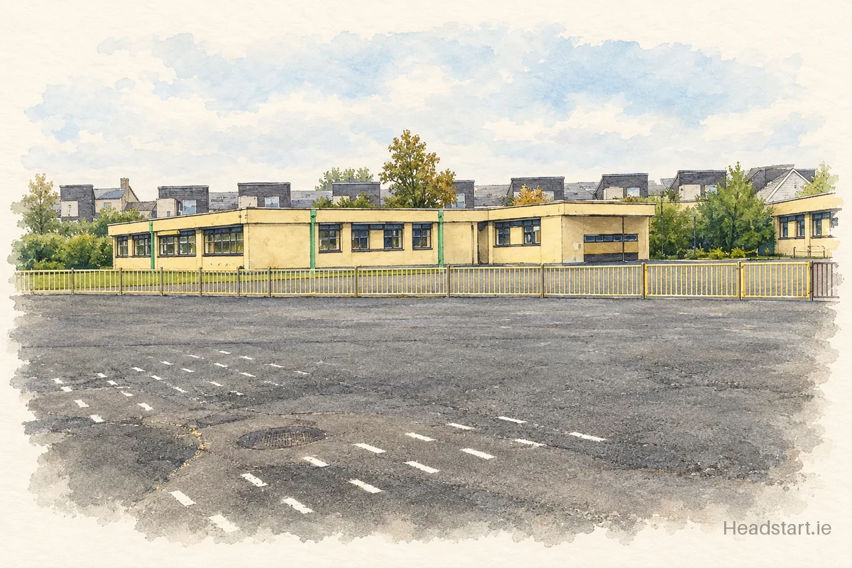 Watercolour illustration of the St Josephs Senior National School building, Ballymun