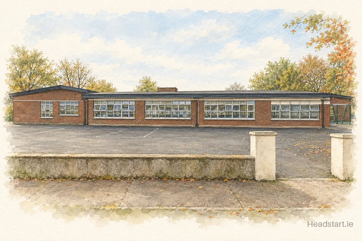 Watercolour illustration of the St Pauls Sen National School building, Ayrfield