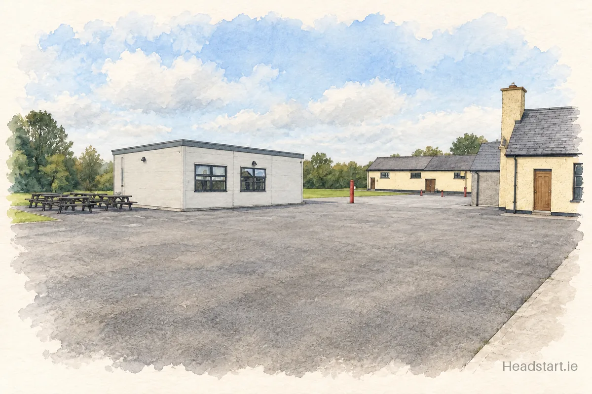 Watercolour illustration of the Scoil Mhuire building, Roscrea