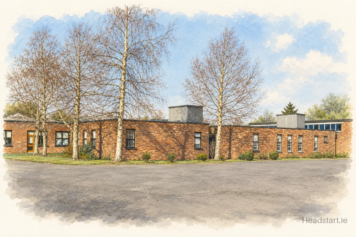 Watercolour illustration of the St Philips Senior National School building, Clonsilla