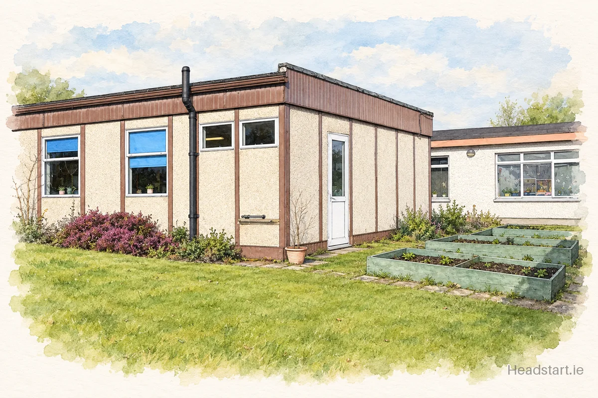 Watercolour illustration of the St Colmans National School building, Mullingar