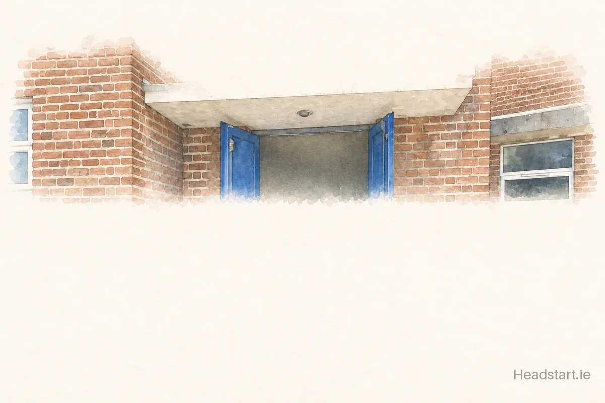 Watercolour illustration of the Our Lady Of Good Counsel National School Drimnagh building, Drimnagh