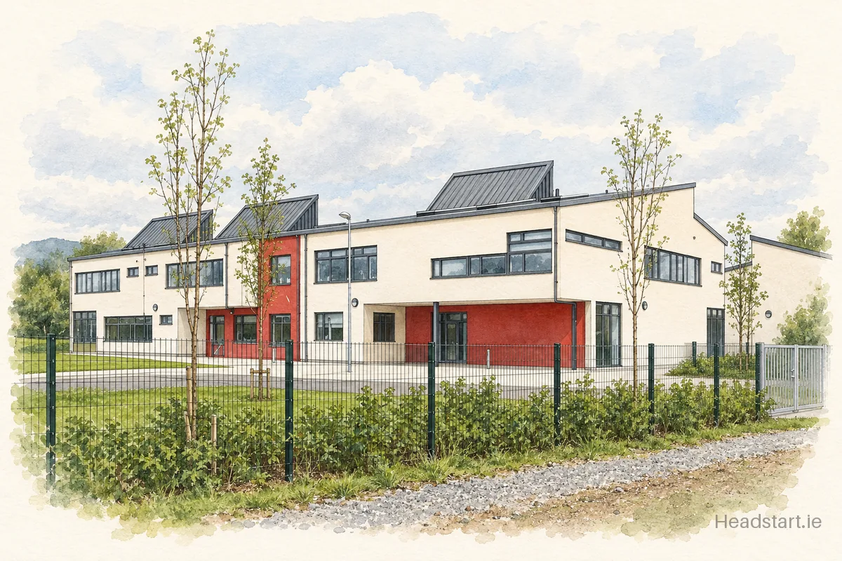 Watercolour illustration of the St Josephs National School building, Dundalk