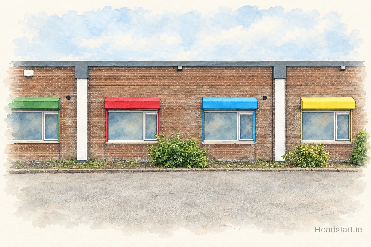 Watercolour illustration of the Scoil Aine Naofa building, Lucan
