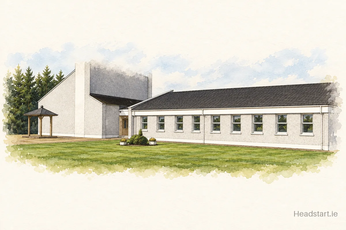 Watercolour illustration of the Scoil Iosagain building, Thurles