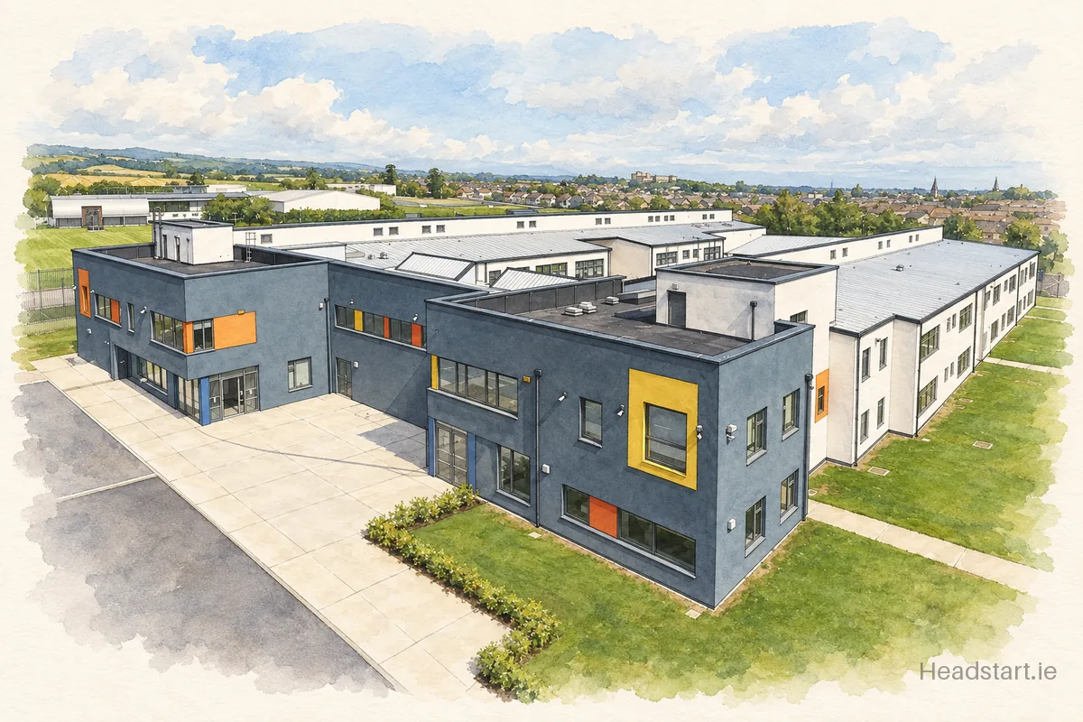 Watercolour illustration of the St Pauls Senior National School building, Drogheda