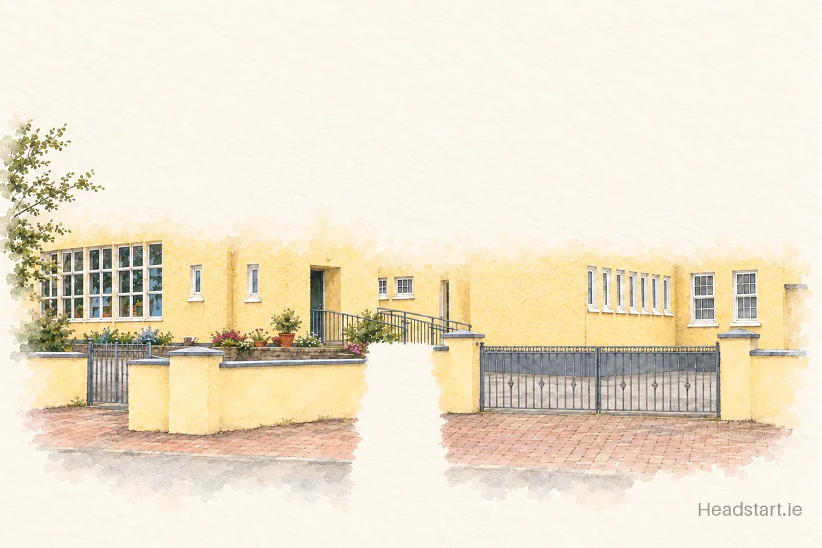 Watercolour illustration of the Lisdoonvarna National School building, Ennis