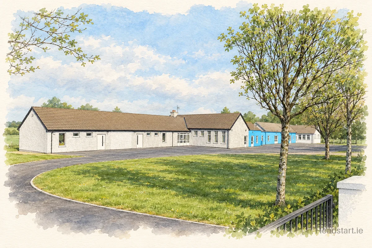 Watercolour illustration of the Barnacarroll Central National School building, Claremorris